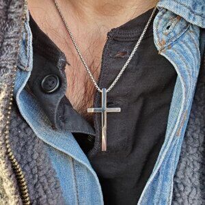 4:13 Cross Pendant Strength Bible Verse Stainless Steel Necklace Snake Chain 22